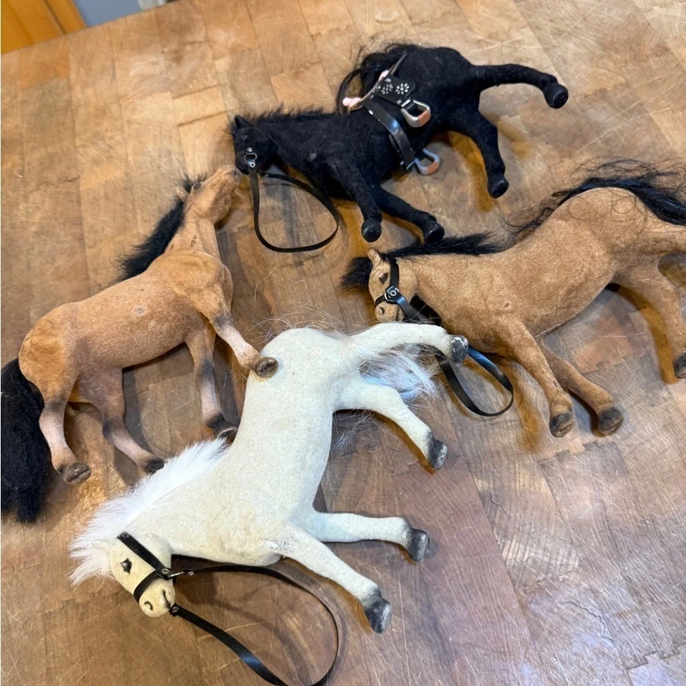 Vintage Flocked Horse Action Figures Set of 4- White, Black, Brown